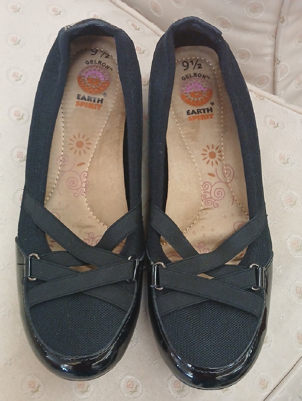 Earth Spirit Black Cross-Strap Slip-On Flats